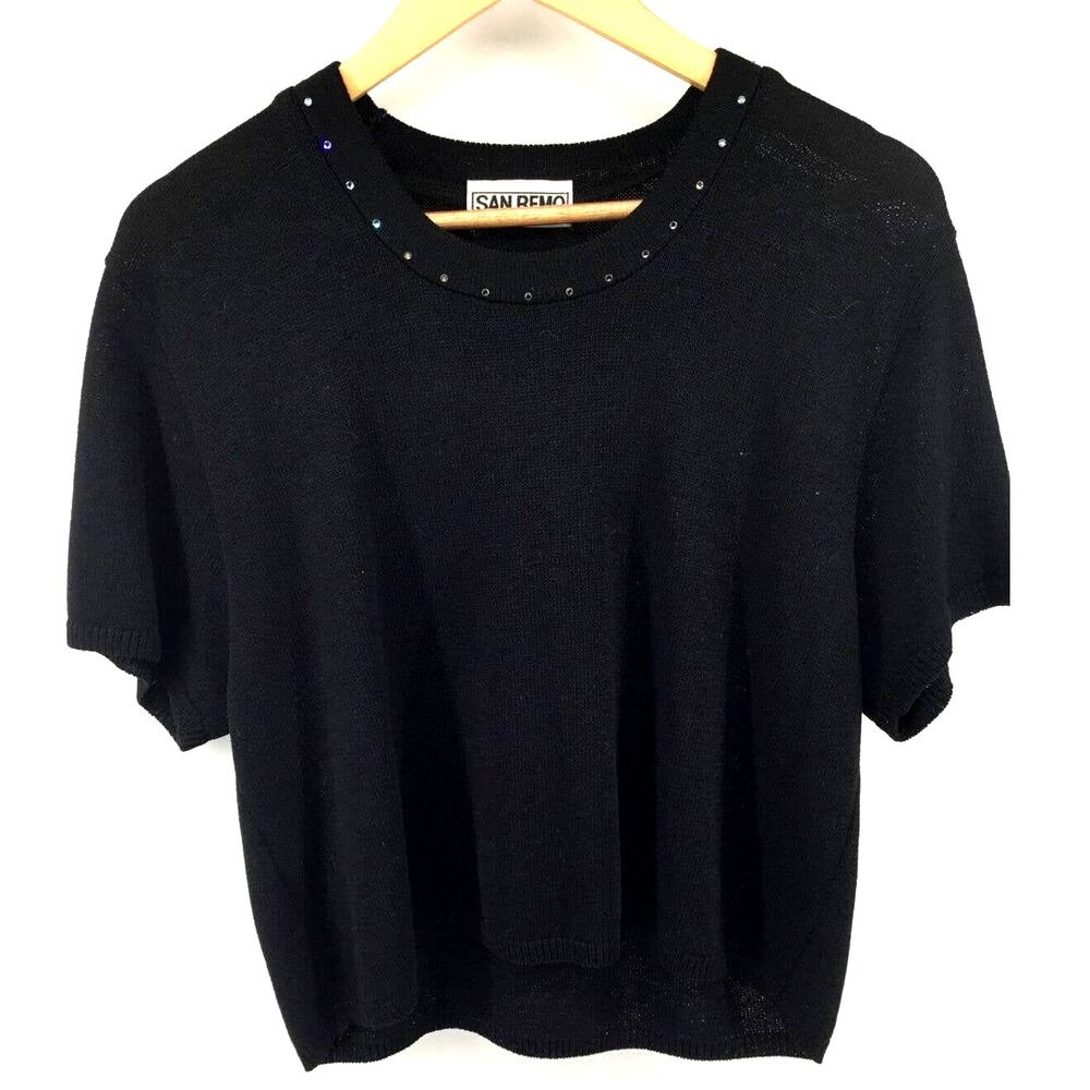San Remo XL Black Knit Sweater w/ Rhinestone Neckline‎ - Pre-Owned